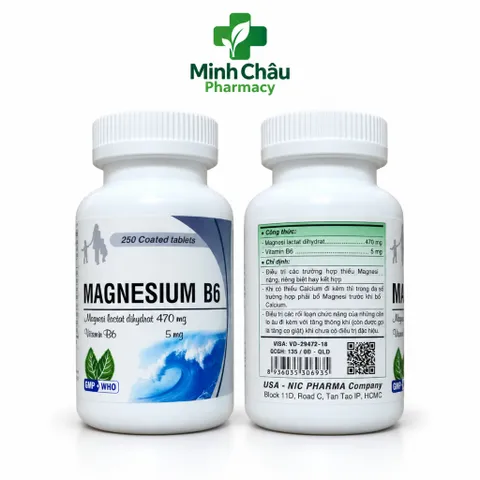 Magnesium B6 NIC lọ 250 viên giúp bổ sung Magie và vitamin b6 hỗ trợ ổn định thần kinh, giảm căng thẳng, , chuột rút
