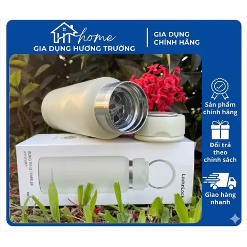 Bình giữ nhiệt LocknLock Sling Ring 650ml màu ivy - Giữ nhiệt 18 giờ, quai xách tiện lợi, miệng rộng dễ dùng