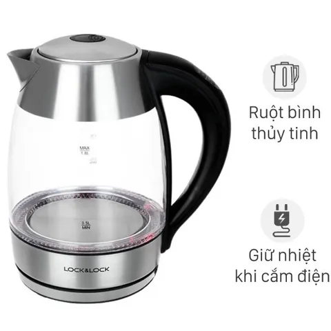 Ấm Đun Siêu Tốc Thủy Tinh 1,8L LocknLock EJK418SLV 1850W Có Đèn Led Khi Đun - Bảo Hành 12 Tháng
