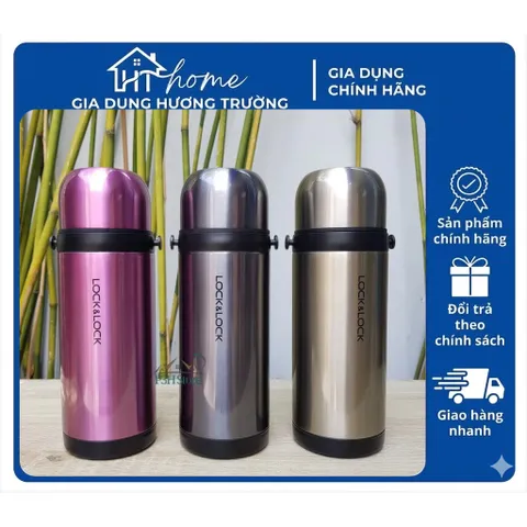 Bình Giữ Nhiệt LocknLock 1 Lít Có Quai Xách Cao Cấp Có Nắp Làm Cốc 3 Màu LHC1439- Chính Hãng