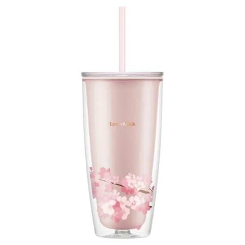 Ly nhựa 2 lớp Cherry Blossom kèm ống hút Lock&Lock 750ML - HAP509