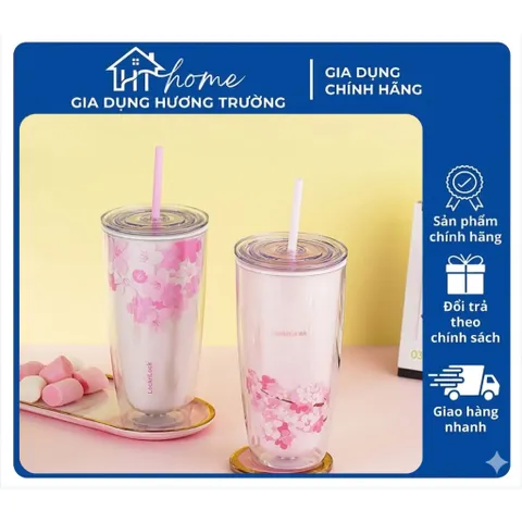Ly nhựa 2 lớp Cherry Blossom kèm ống hút Lock&Lock 750ML - HAP509