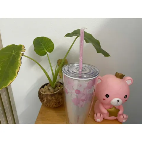 Ly nhựa 2 lớp Cherry Blossom kèm ống hút Lock&Lock 750ML - HAP509
