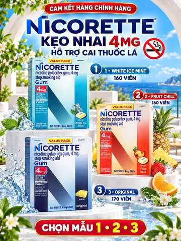 KẸO CAO SU NICORETTE GUM 4MG (HỘP 160 VIÊN) – CHUẨN NỘI ĐỊA MỸ
