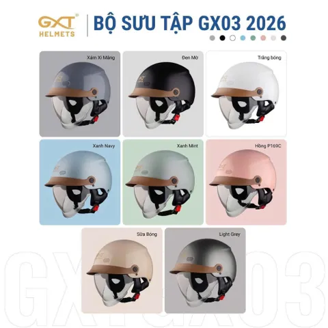 Nón bảo hiểm GXT GX03 1/2 đầu kính âm, nón bảo hiểm cao cấp chống UV,đạt chuẩn QCVN,hàng chính hãng