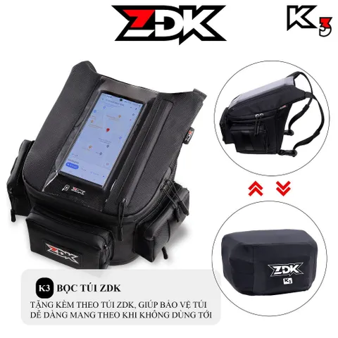 Túi treo đầu xe ZDK K3 phiên bản túi grab cao cấp, túi treo ghi đông xe máy chứa đồ dùng, cảm ứng điện thoại tốt