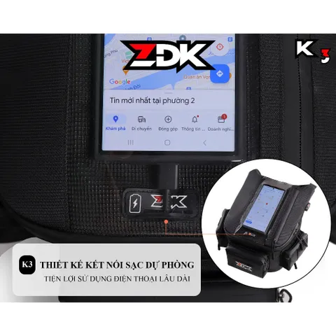 Túi treo đầu xe ZDK K3 phiên bản túi grab cao cấp, túi treo ghi đông xe máy chứa đồ dùng, cảm ứng điện thoại tốt
