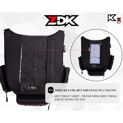 Túi treo đầu xe ZDK K3 phiên bản túi grab cao cấp, túi treo ghi đông xe máy chứa đồ dùng, cảm ứng điện thoại tốt