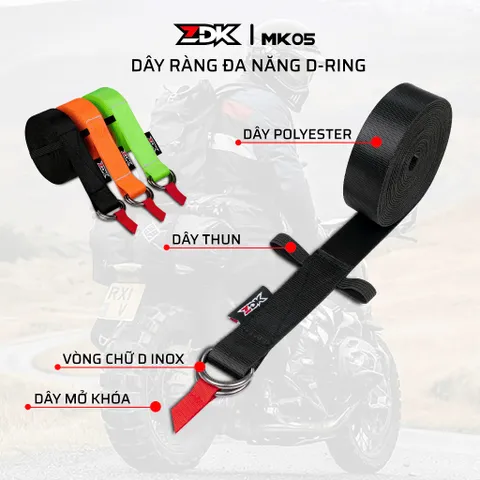 Dây Đai Đa Năng ZDK MK05, Dây Ràng Hành Lý, Cố Định Đồ Đạc, Dây Poly Bóng Chắc Chắn, Khóa Chữ D Inox