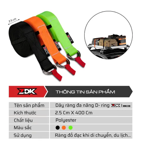 Dây Đai Đa Năng ZDK MK05, Dây Ràng Hành Lý, Cố Định Đồ Đạc, Dây Poly Bóng Chắc Chắn, Khóa Chữ D Inox
