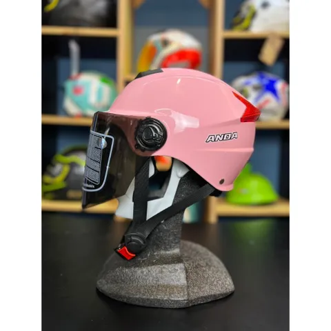 Mũ Bảo Hiểm Nửa Đầu ANDA HELMET Màu Hồng Bóng, Bảo Hành Chính Hãng 1 Năm [Tặng tem ]
