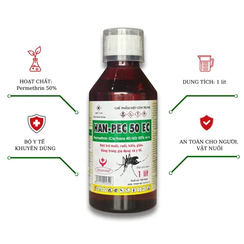 Hanpec 50ec 1 lít-  Hanvet – thành phần permethrin 50% – chế phẩm kiểm soát muỗi, ruồi, kiến, gián