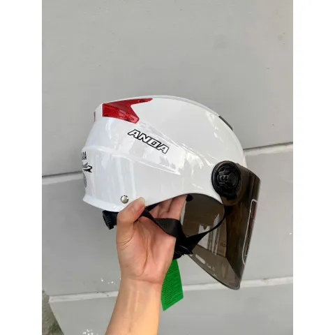 Nón Bảo Hiểm-Mũ Bảo Hiểm Nửa Đầu ANDA HELMET MàuTrắng Bóng,Chính Hãng Kính Dài[Tặng tem ]