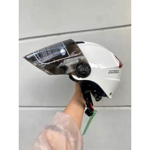 Nón Bảo Hiểm-Mũ Bảo Hiểm Nửa Đầu ANDA HELMET MàuTrắng Bóng,Chính Hãng Kính Dài[Tặng tem ]