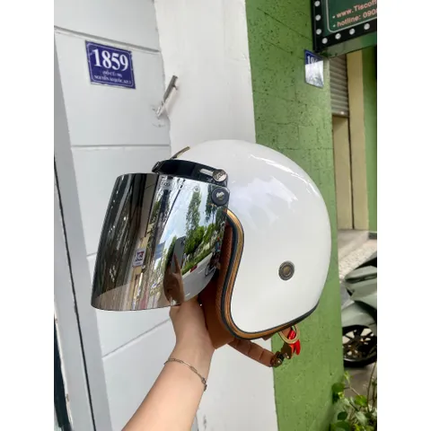 Combo Nón bảo hiểm 3/4 M20C màu trắng bóng lên kính chính hãng siêu đẹp