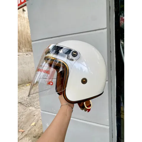 Combo Nón bảo hiểm 3/4 M20C màu trắng bóng lên kính chính hãng siêu đẹp