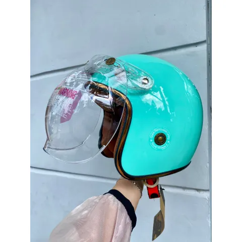 Combo Nón bảo hiểm 3/4 Royal M20C màu xanh ngọc gắn kính siêu đẹp, tiện lợi