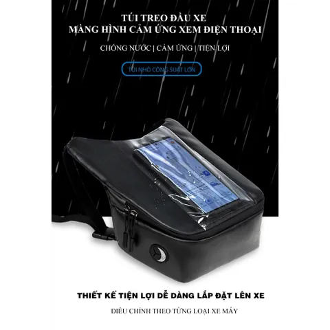 Túi treo đầu xe da Simili chống thấm, cảm ứng siêu mượt - Túi treo xe đi phượt, xe ôm, shipper