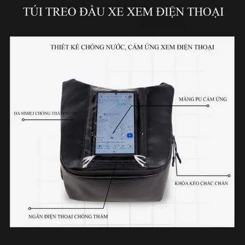Túi treo đầu xe da Simili chống thấm, cảm ứng siêu mượt - Túi treo xe đi phượt, xe ôm, shipper