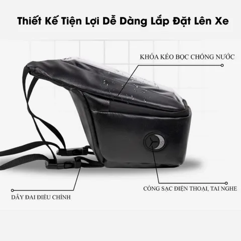 Túi treo đầu xe da Simili chống thấm, cảm ứng siêu mượt - Túi treo xe đi phượt, xe ôm, shipper
