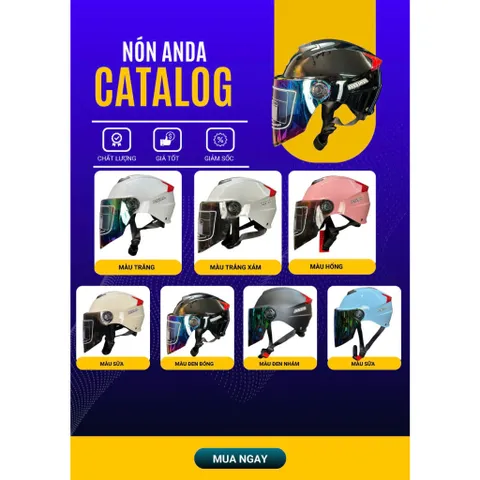 Nón Bảo Hiểm-Mũ Bảo Hiểm Nửa Đầu ANDA HELMET Chính Hãng Kính Dài, Nhiều Màu[Tặng tem ]