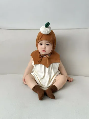 Hàng QC - Áo liền thân bodysuit kèm mũ cute đáng yêu dễ thương củ hành tay cho bé trai bé gái mùa hè