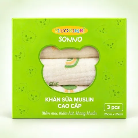 Khăn sữa muslin FITOBIMBI SONNO cấp cao 3 chiếc 25x25cm mềm mại thấm hút kháng khuẩn
