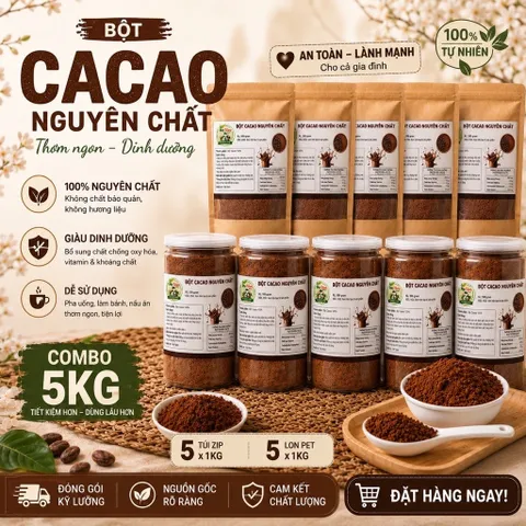 COMBO 5KG Bột Cacao Nguyên Chất (Sánh,Mịn,Đậm vị hàng chuẩn loại 1) Shop Mẹ Tôm