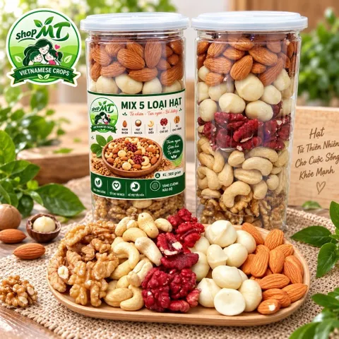 500gram Mix 5 Loại Hạt Nguyên Vị ( Hạnh Nhân, Macca, Điều Sữa, Óc Chó Đỏ và Vàng )
