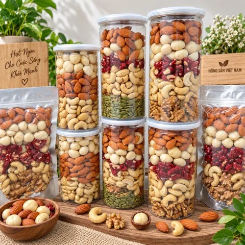 500gram Mix 5 Loại Hạt Nguyên Vị ( Hạnh Nhân, Macca, Điều Sữa, Óc Chó Đỏ và Vàng )