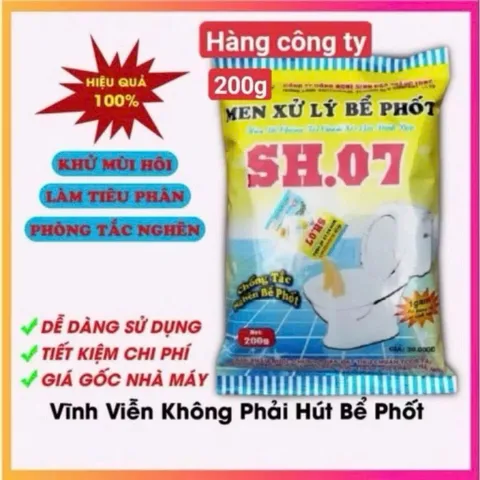 (Combo mua 10 tặng 2) Men vi sinh phân huỷ cặn bã bể phốt, khử mùi hôi, phòng tắc nghẽn bồn cầu,….gói 200g