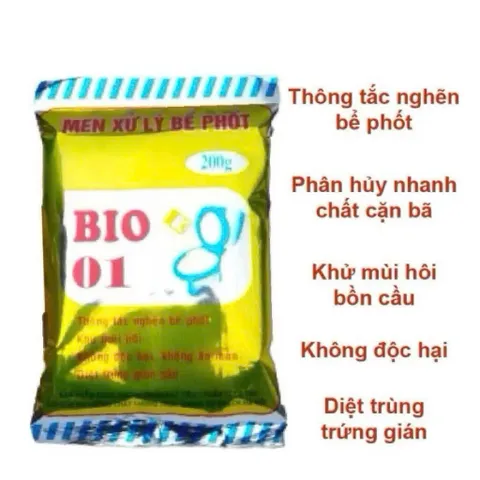 Giá sỉ(Mua 10 tặng 2) Gói men BIO 01 xử lý cặn bã, phòng tắc nghẽn, diệt trứng giun, khử mùi hôi bồn cầu