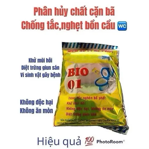 Giá sỉ(Mua 10 tặng 2) Gói men BIO 01 xử lý cặn bã, phòng tắc nghẽn, diệt trứng giun, khử mùi hôi bồn cầu
