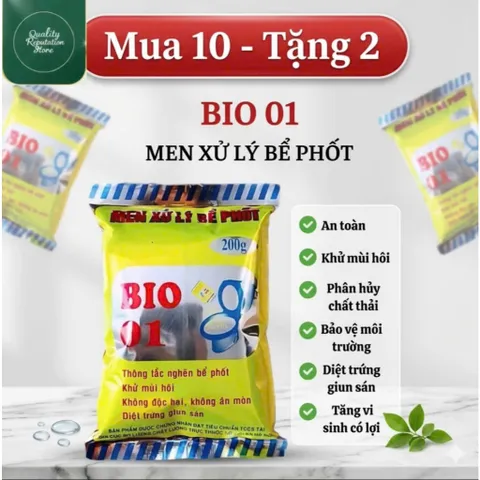 Giá sỉ 1 thùng(50 gói tặng 10) Men vi sinh BiO 01 diệt trứng giun, chống đầy bồn cầu, làm tiêu cặn bã,... gói 200g