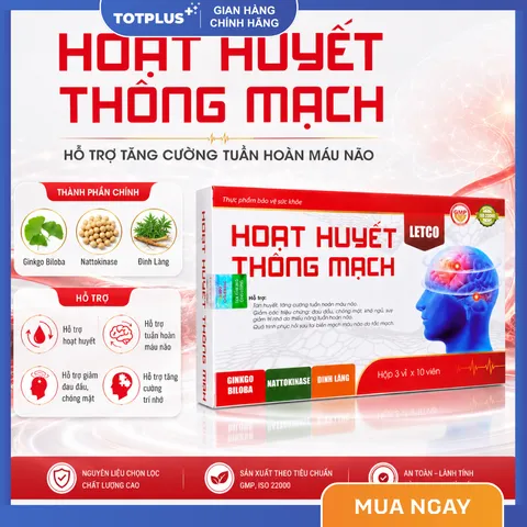 Hoạt Huyết Thông Mạch Letco - Hỗ Trợ Tuần Hoàn Máu Não, Giảm Đau Đầu, Chóng Mặt - Hộp 30 Viên