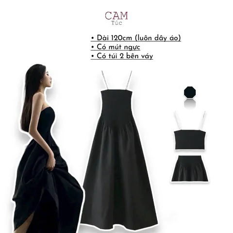 Đầm Maxi Hai Dây Sợi Bún, Đầm Maxi Xoè, Đầm Hai Dây Dài Cho Nữ, Đầm Maxi Đi Biển