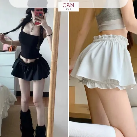 Quần Váy Bèo Dây Rút Cho Nữ Chất Liệu Nỉ Da Cá
