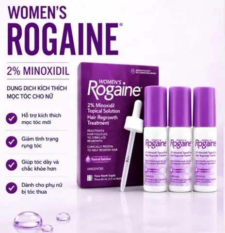 Women’s Rogaine 2% Minoxidil -  Mọc Tóc cho Nữ Giới, Làm Dày Tóc Hiệu Quả, Hàng Nhập Khẩu Mỹ Chính Hãng