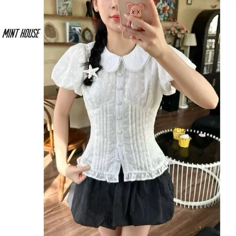 Áo babydoll tay bồng ren hoa xinh xắn dễ thương cho nữ mùa hè mát mẻ