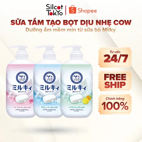 Sữa tắm tạo bọt dịu nhẹ COW dưỡng ẩm mềm mịn từ sữa bò Milky Body Soap Nhật Bản 500ml