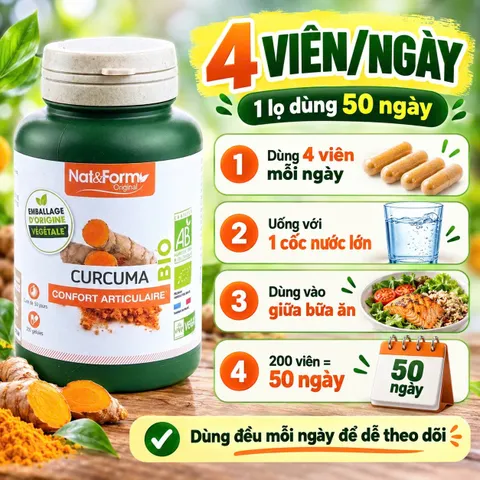Nat&Form Curcuma Bio 200 Viên – Viên Uống Nghệ Hữu Cơ Pháp, Hỗ Trợ Tiêu Hóa, Sức Khỏe Xương Khớp