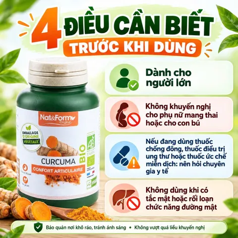 Nat&Form Curcuma Bio 200 Viên – Viên Uống Nghệ Hữu Cơ Pháp, Hỗ Trợ Tiêu Hóa, Sức Khỏe Xương Khớp