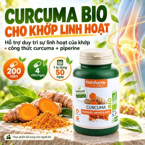 Nat&Form Curcuma Bio 200 Viên – Viên Uống Nghệ Hữu Cơ Pháp, Hỗ Trợ Tiêu Hóa, Sức Khỏe Xương Khớp
