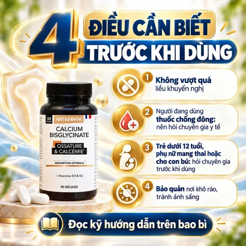 Nat&Form Calcium Bisglycinate 90 Viên Bổ Sung Canxi Hữu Cơ, Vitamin D3 K2 Hỗ Trợ Xương Chắc Khỏe – Pháp