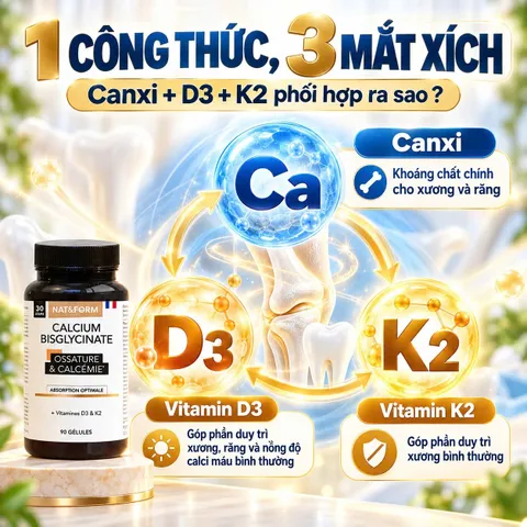 Nat&Form Calcium Bisglycinate 90 Viên Bổ Sung Canxi Hữu Cơ, Vitamin D3 K2 Hỗ Trợ Xương Chắc Khỏe – Pháp