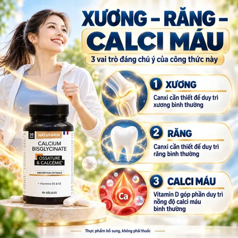 Nat&Form Calcium Bisglycinate 90 Viên Bổ Sung Canxi Hữu Cơ, Vitamin D3 K2 Hỗ Trợ Xương Chắc Khỏe – Pháp