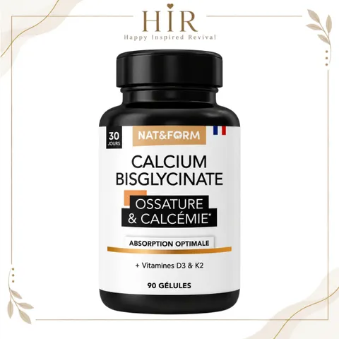 Nat&Form Calcium Bisglycinate 90 Viên Bổ Sung Canxi Hữu Cơ, Vitamin D3 K2 Hỗ Trợ Xương Chắc Khỏe – Pháp