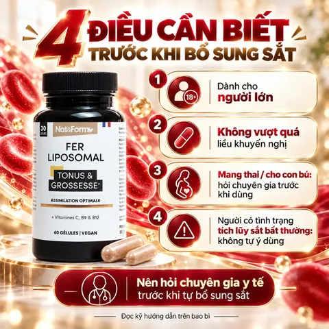 Nat&Form Fer Liposomal 60 Viên Bổ Sung Sắt Liposomal, Vitamin C B9 B12