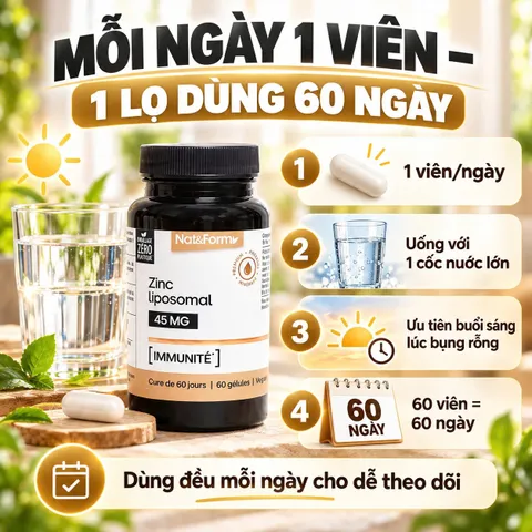 Nat&Form Zinc Liposomal 60 Viên – Kẽm Liposomal 15mg Hỗ Trợ Miễn Dịch