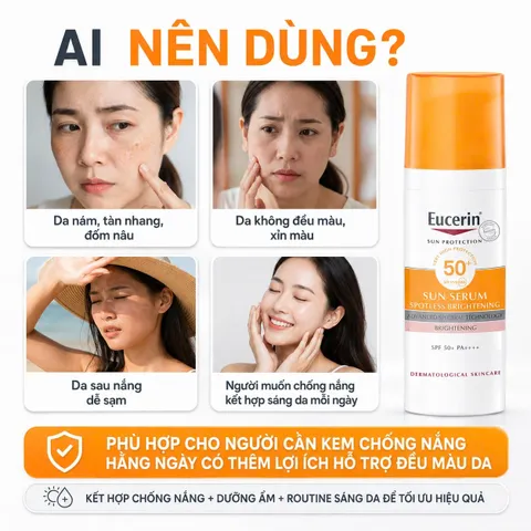 Kem Chống Nắng Cho Da Nám Eucerin Sun Serum Spotless Brightening SPF 50+ PA++++ 50ML Sáng Da Mờ Thâm Nám